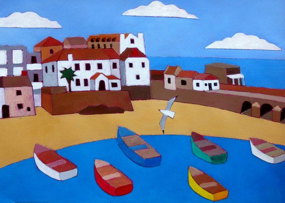 "St Ives harbour, high tide"
