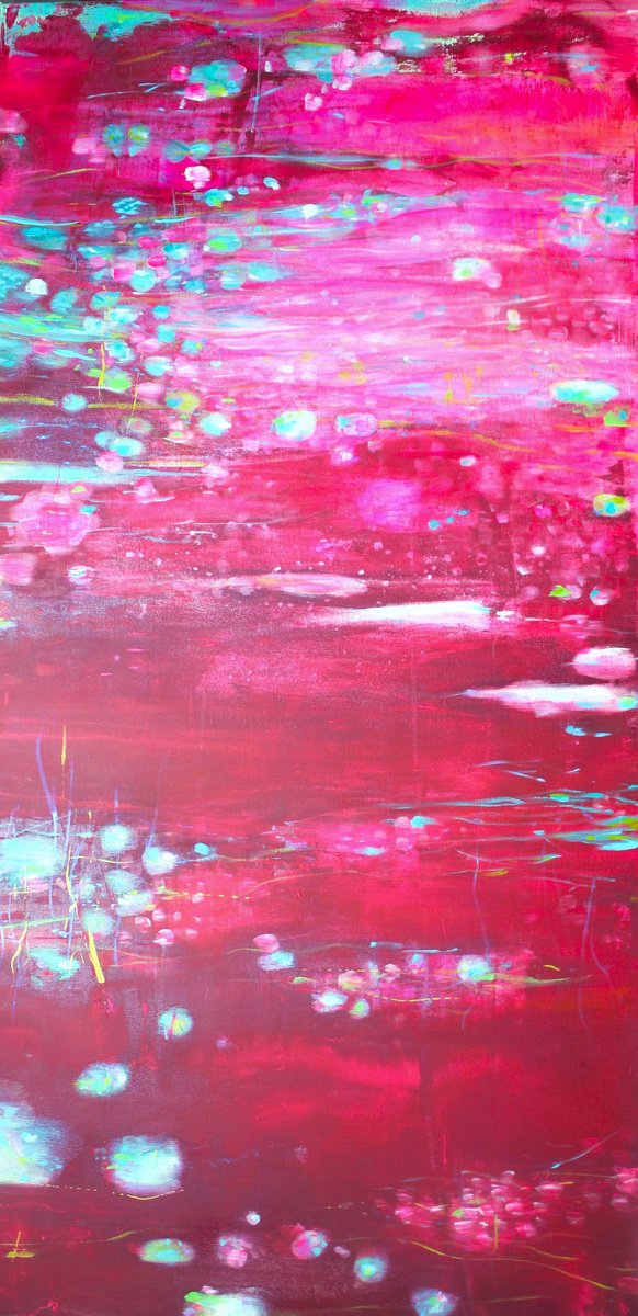 Organic Abstract Acrylic Painting By Laura Spring, 24 X 48", Depth Of The Heart, Original Artwork