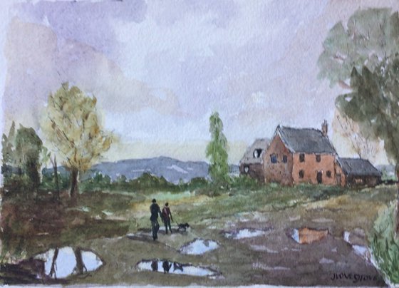 The muddy path home, An original watercolour painting