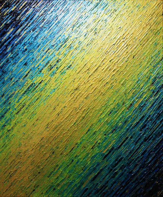 Iridescent gold green blue knife texture