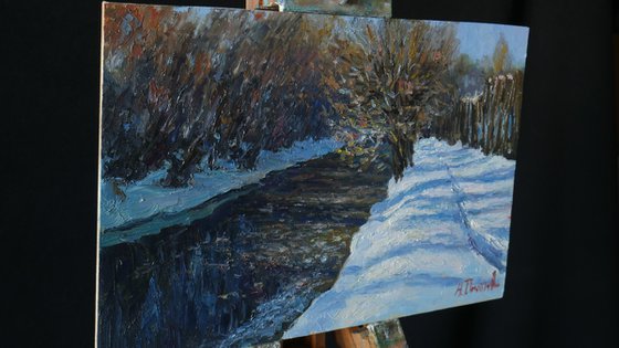 The sunny February day - winter landscape painting