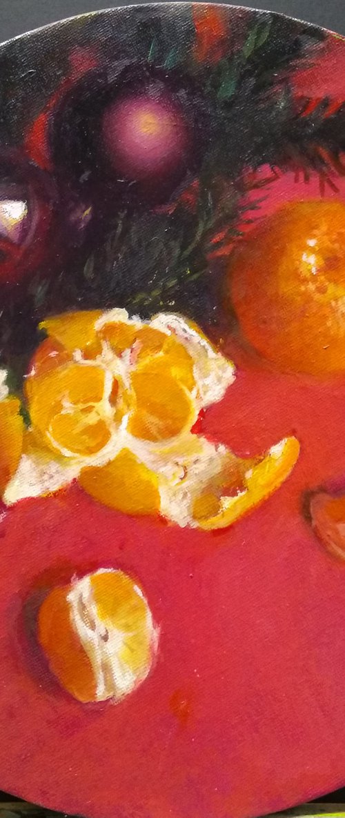 New Year's Tangerines On Red by HELINDA (Olga Müller)