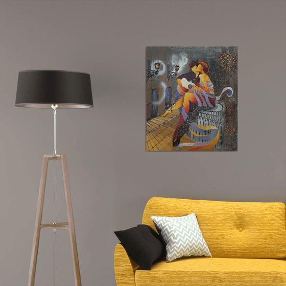 Romantic night (70x80cm, oil painting, modern art, ready to hang, music painting)