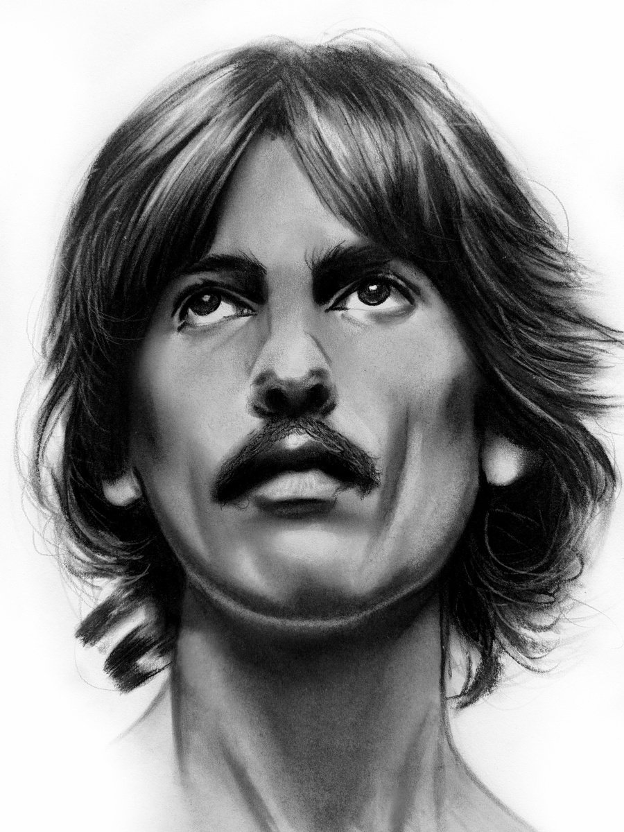 Photorealistic Portrait Charcoal Drawing By Denny Stoekenbroek, 12 X 14, Northward - George Harrison, Original Artwork