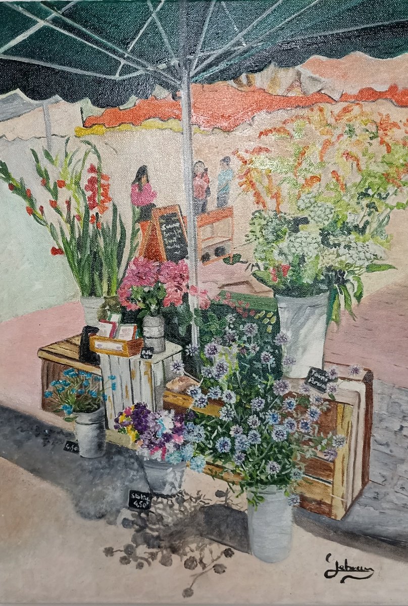 Impressionistic Botanical Oil Painting By Isabelle Lucas, 13 X 18, Flowers In The Market, Original Artwork