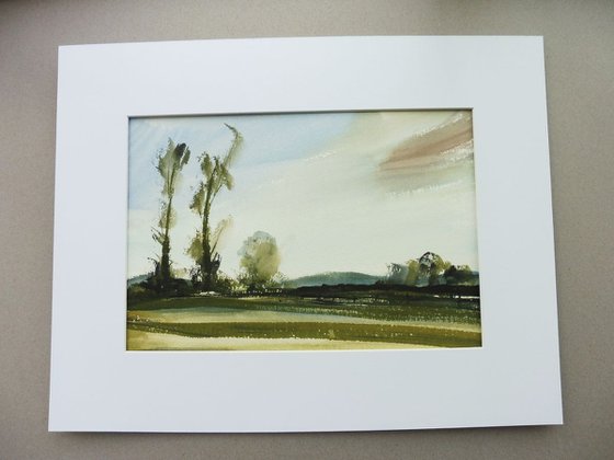 GREEN MEADOWS SUMMER LANDSCAPE, Clent, Worcs. Original Watercolour with mount (mat).