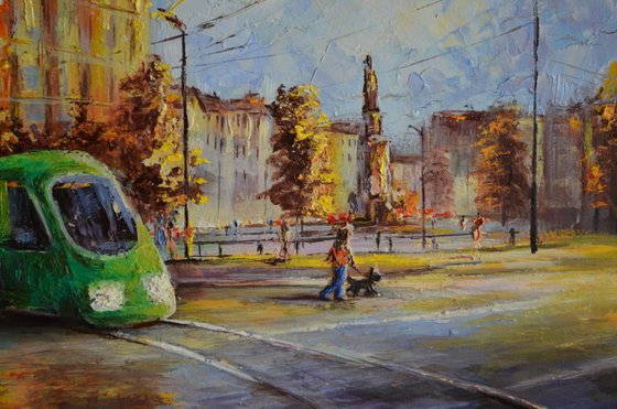 ORIGINAL OIL PAINTING "CITY TRAM"