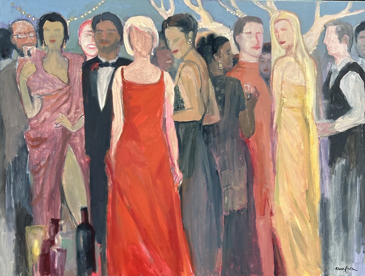 Expressive Abstract Oil Painting By Arun Prem, 48 X 36, Party 2, Original Artwork