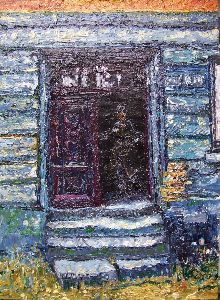Expressive Cityscapes Oil Painting By Richard Meyer, 13 X 18", Polish House Entrance (No. 2), Original Artwork