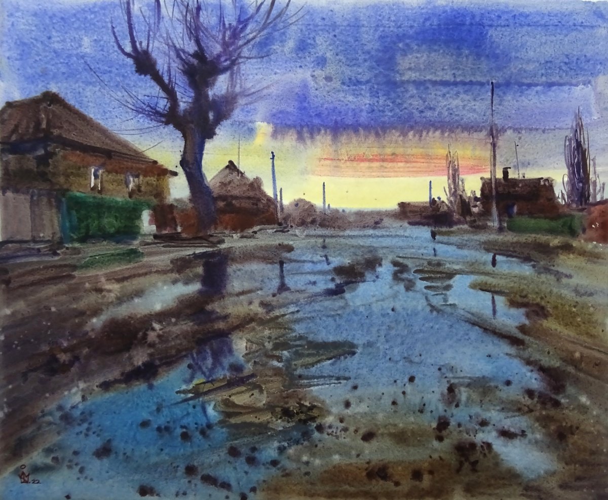 Impressionistic Landscape Watercolour By Maksym Kisilov, 23 X 19", "Ukrainian - Venice - ?", Original Artwork