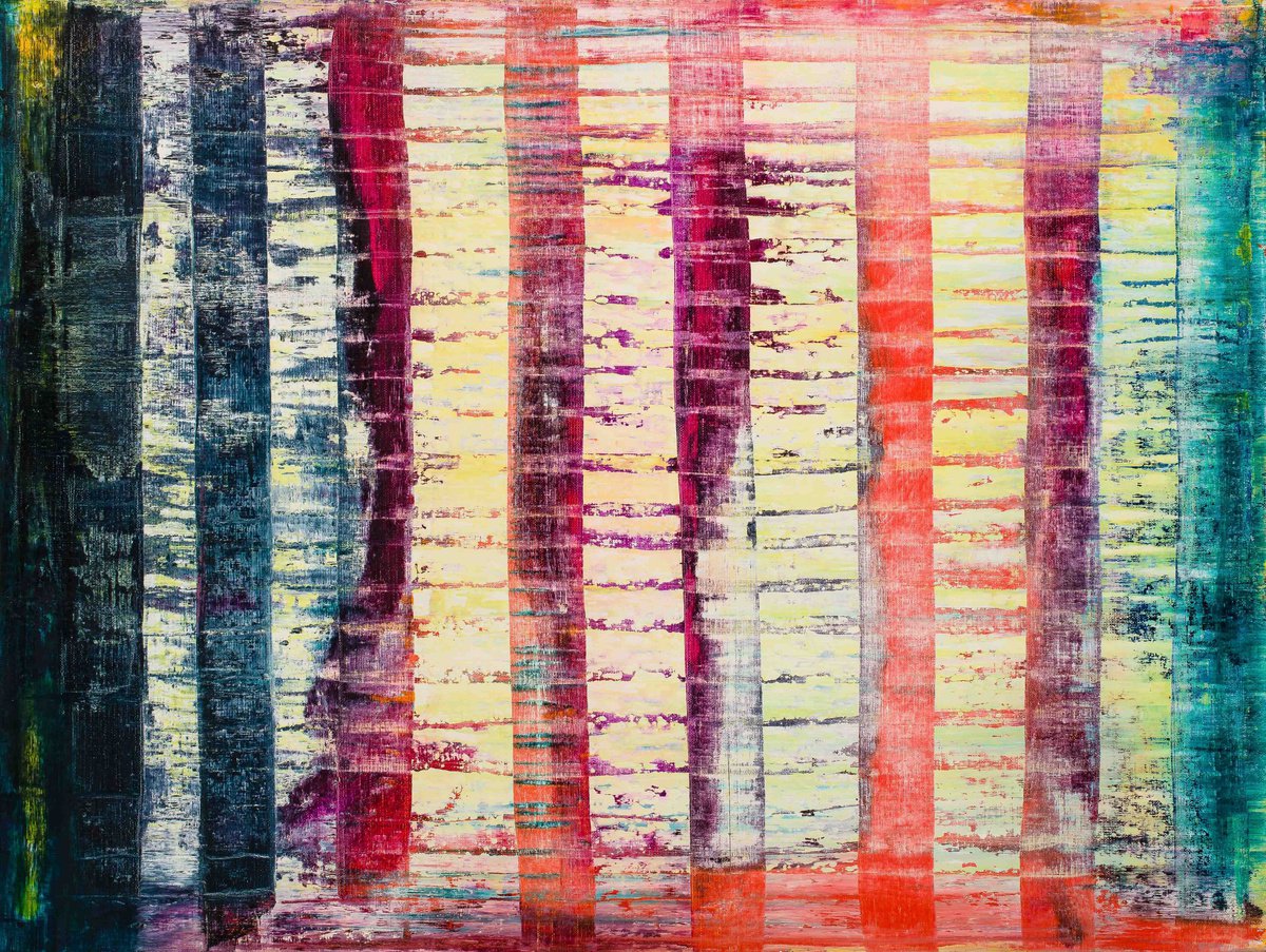 Abstract Oil Painting By Vadim Shamanov, 31 X 24", Pillars Of Time, Original Artwork