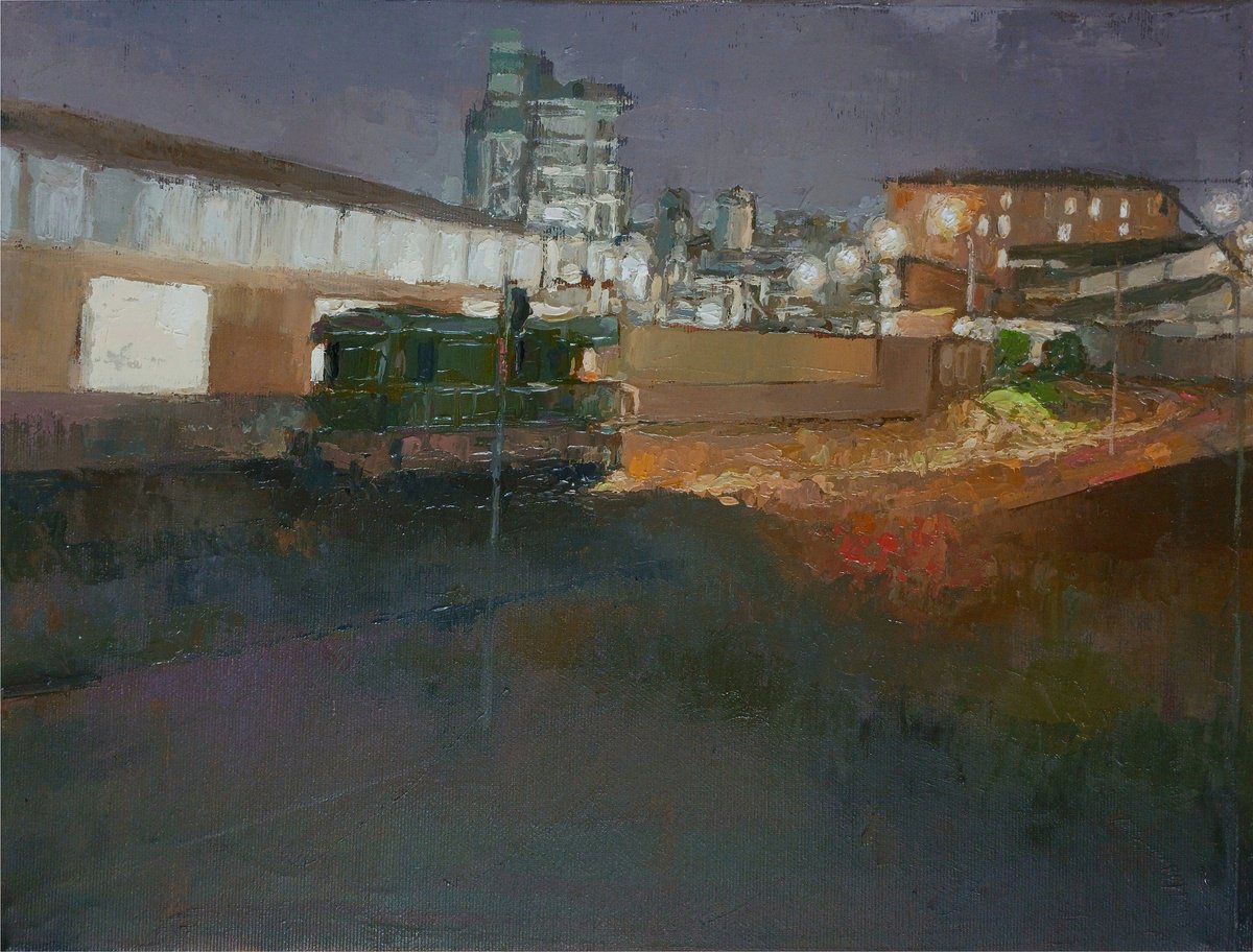 Impressionistic Landscape Oil Painting By Kamsar Ohanyan, 16 X 12", Evening Stop, Original Artwork