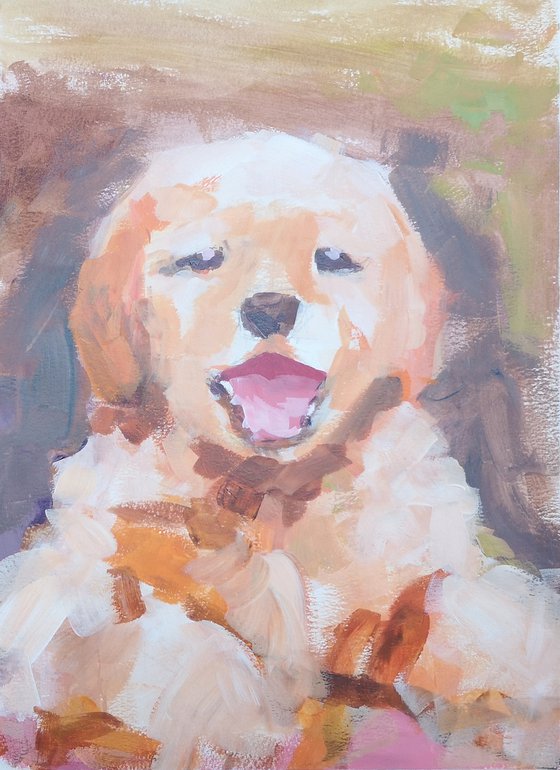 "Pup" (acrylic on paper painting) (11x15×0.1'')