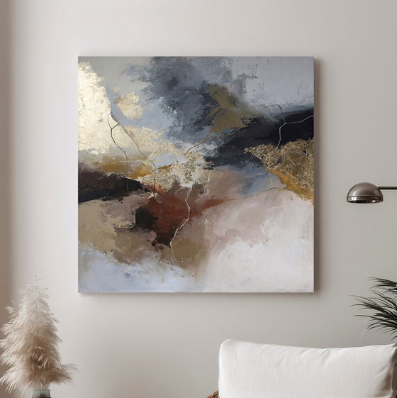 "Grit" Gray brown gold abstract acrylic art