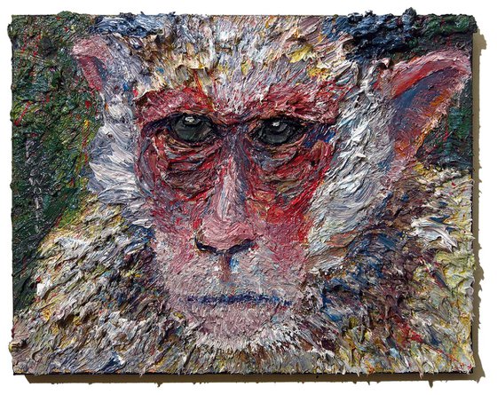 Original Oil Painting Animal Expressionist Abstract Monkey