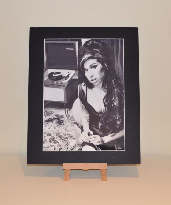 Amy Winehouse Original Framed Ink On Canvas Portrait