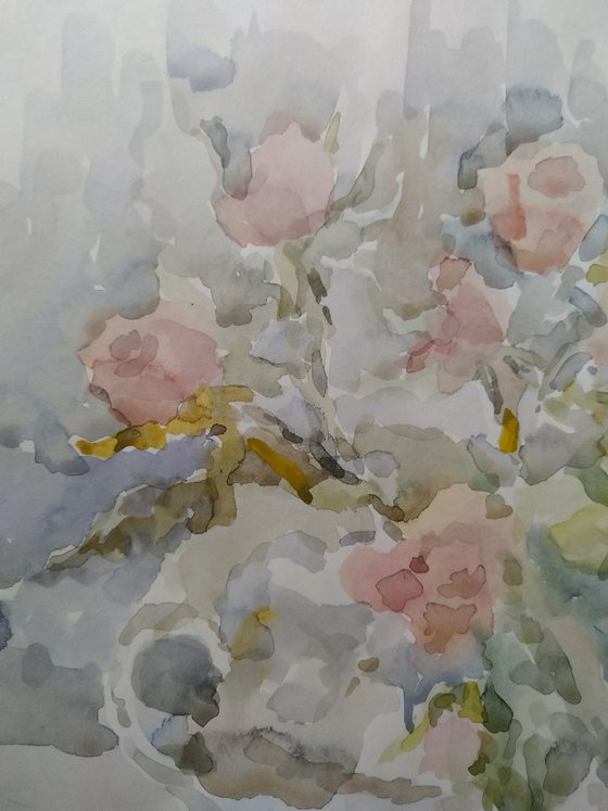 Bouquet of roses. Original watercolour painting.