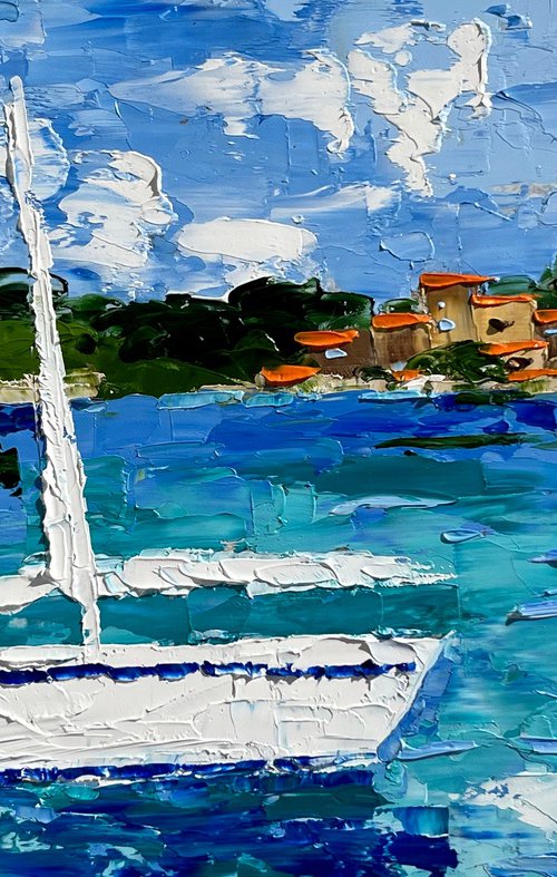 Amalfi Sailboat Painting by Halyna Kirichenko