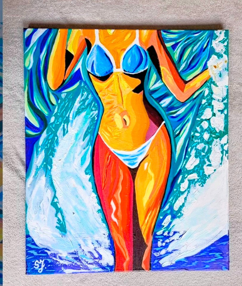 Expressive Portrait Acrylic Painting By Sanja Jancic, 20 X 24", Summer Time, Original Artwork