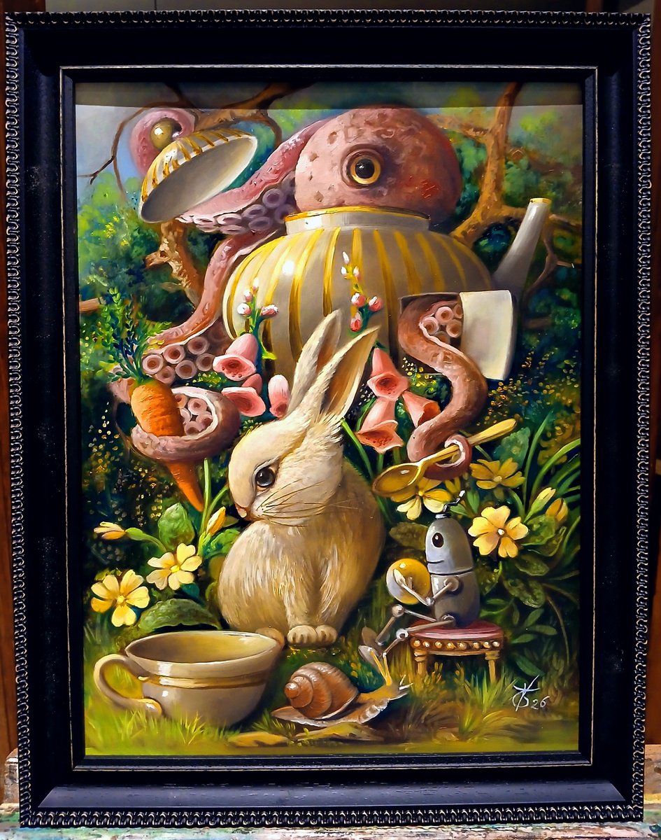 Surrealistic Oil Painting , The Kind Octopus By Valentina Toma