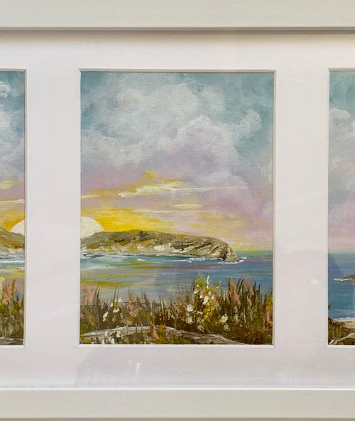 Framed Triptych of Lulworth Cove by Marja Brown