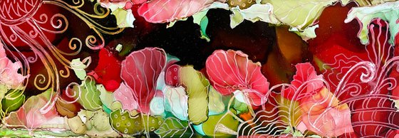 Alcohol Ink Floral Tile 4 1.2 by 13 Bloomimg Garden with Stand