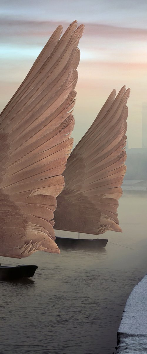 Wings Of Freedom, 100x100 cm, golden canvas. by Dariusz Klimczak
