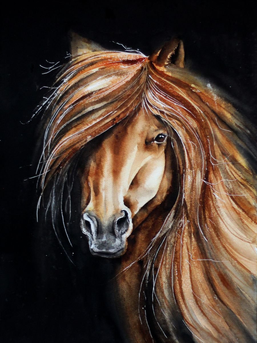Horse portrait, wildlife, birds, animals original painting by Karolina Kijak