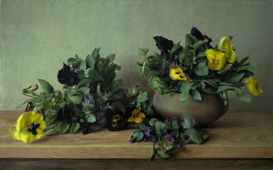 Pansies, 50x80cm, oil on canvas, 2018, original classic still life