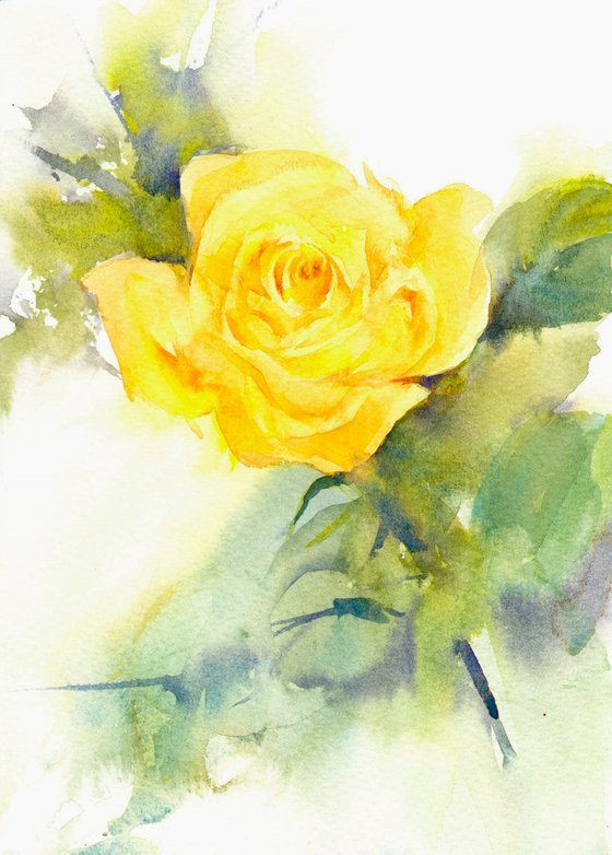 Yellow Rose, Original watercolour Painting