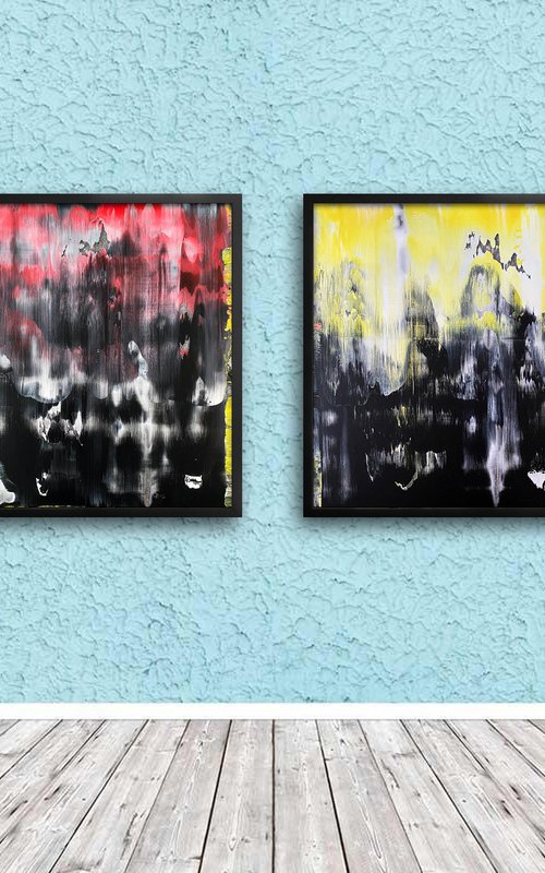 "We Mean It" - Save As A Series - Original PMS Abstract Diptych Acrylic Paintings On Plexiglass, Framed - 52" x 26" by Preston M. Smith (PMS)